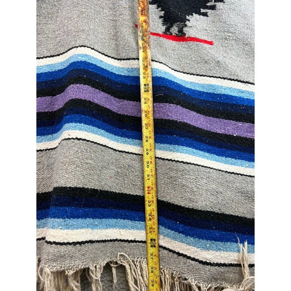 Vintage Native American Chimayo Wool Shawl Poncho Southwestern Thunderbird - Picture 6 of 6